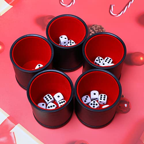 Leatherette Dice Cup Set Red Felt Lined Shaker with 6 Dot Dices for Yahtzee Farkle Bar Party Dice Games-5 Pack - color: Red