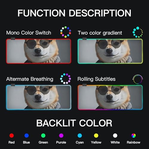 Cute Dog RGB Mousepad Led Mouse Pad, Large Gaming Mouse Pad Large Led Keyboard Pad 15 Light Modes - size: 31.5 × 11.8 in