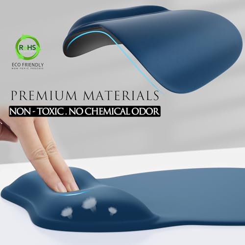 MROCO Ergonomic Mouse Pad with Gel Wrist Rest, 9.4 x 8.1 in, Navy Blue | Ergonomic Shape Design, Multiple Pattern Options, Gel Wrist Comfort, Smooth Lycra Surface, Non-Slip PU Base - color: Navy Blue