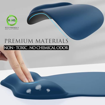 MROCO Ergonomic Mouse Pad with Gel Wrist Rest, 9.4 x 8.1 in, Navy Blue | Ergonomic Shape Design, Multiple Pattern Options, Gel Wrist Comfort, Smooth Lycra Surface, Non-Slip PU Base - color: Navy Blue
