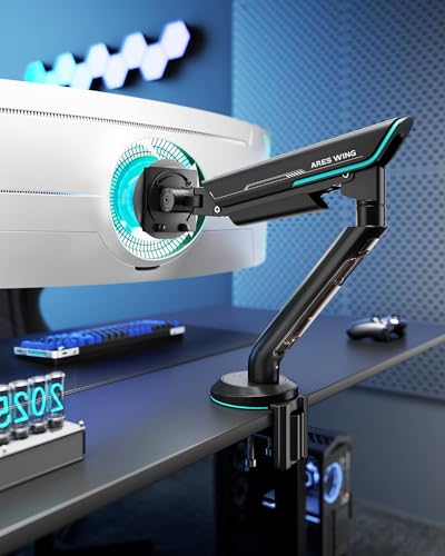 Single Gaming Monitor Arm for 24"-57" Screen, Black | Computer Monitor Stand Holds Up to 60LBS - color: BLACK, style: Non-RGB