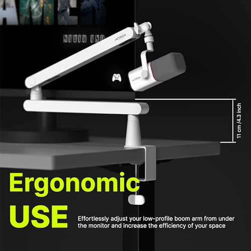 White Microphone Boom Arm Stand Low Profile Boom Arm Adjustable Mic Stand with Built In Cable Management 360° Swivel Mic Arm. - color: 2 LIZARD