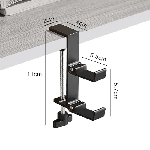 Heavyrain Desk Edge Headphone Holder and Bag Hook, Clamp-On Design, No Drill Installation (Carbon Black) - color: carbon black