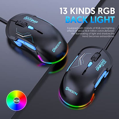 High-Performance Wired Gaming Mouse with Dynamic RGB Lighting, 12800 DPI Adjustable, Multi-Functional Mouse with 10 Customizable Macro Buttons (Black-Red) - color: Black-Red