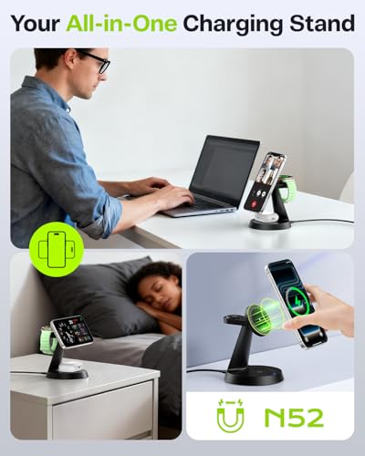 25W Fast Charging Station Designed for MagSafe Charger for iPhone 17 16 Series, 3 in 1 Magnetic Wireless Charging Stand with 45W Adapter for iWatch & Earbuds, Charger Dock with Heat Dissipation - size: 25W Max for Phone
