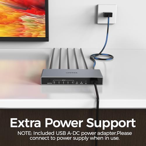 Unitek HDMI Switcher 5 Computers 1 Monitor with Remote Power Adapter | 4K HDMI Selector Switch Compatible with PC PS5 PS4 Xbox DVD Player Fire Stick TV Office Entertainment Home Theater - style: HDMI