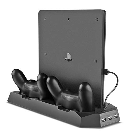 Vertical Stand Charger Cooling Station for PS4 Pro/Slim | 2-In-1, Dual Charger Ports, USB HUB