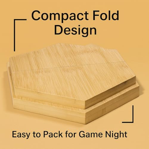Bamboo Dice Tray for Board Games & RPG Roleplaying Games - Foldable, Portable & Collapsible Rolling Tray for Gaming Table - Dice Tray for Dice Games - Magnetic Design, Wooden Hexagon Tray