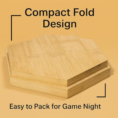 Bamboo Dice Tray for Board Games & RPG Roleplaying Games - Foldable, Portable & Collapsible Rolling Tray for Gaming Table - Dice Tray for Dice Games - Magnetic Design, Wooden Hexagon Tray