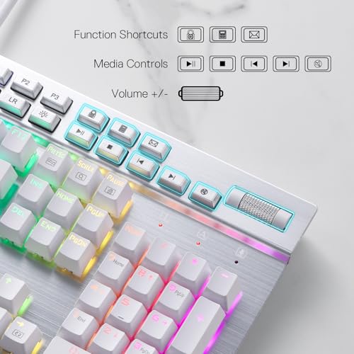 Redragon K550 RGB Gaming Keyboard, 104 Keys + 12 Macro G Keys Wired Mechanical Keyboard w/Aluminum Top Plate, Custom Clicky Purple Switch, Extra USB Port & Wrist Rest - color: White