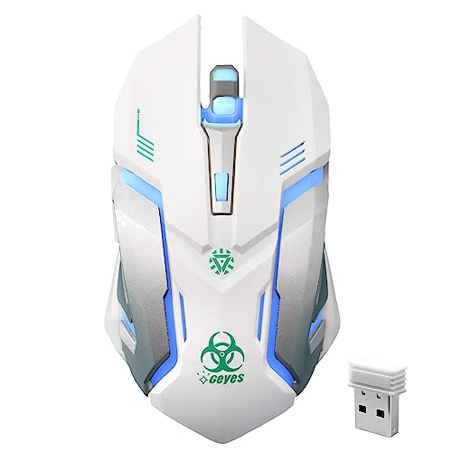 VEGCOO White Wireless Gaming Mouse, Silent Click Wireless Mouse with 3 Level DPI, Rechargeable Computer Mice with Colorful RGB LED Lights and Side Buttons for Laptop and Desktop - color: White
