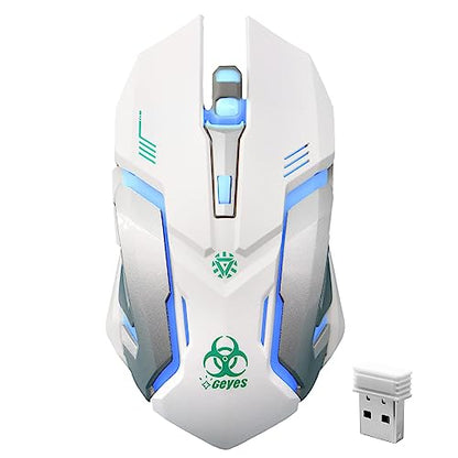 VEGCOO White Wireless Gaming Mouse, Silent Click Wireless Mouse with 3 Level DPI, Rechargeable Computer Mice with Colorful RGB LED Lights and Side Buttons for Laptop and Desktop - color: White