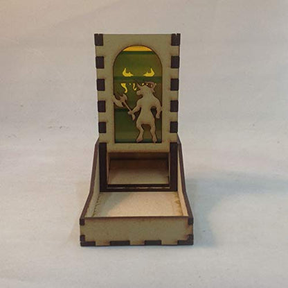 Minotaur Mini Dice Tower v1 Neon Yellow Acrylic Window Laser Cut MDF Unique Gift