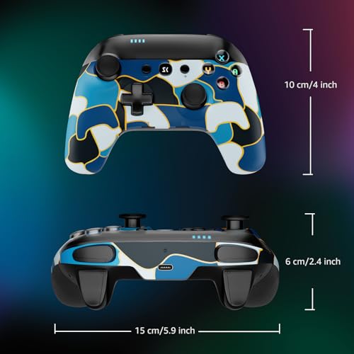 ISHAKO Wireless Switch Pro Controller Compatible with Switch/Lite/OLED, Gamepad with Turbo, Dual Vibration, Wake-up, and Motion Control - Blue