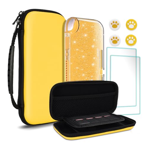 TIKOdirect Carrying Case for Nintendo Switch lite, Shockproof Portable Travel Bag with Glitter Galaxy cover, Screen Protectors and Cute Thumb Grips Caps, Yellow - color: Yellow