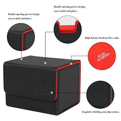 AEGIS GUARDIAN Card Deck Box for MTG, Commander Deck Box Hold 120+ Sleeved Cards, Leather Strong Magnet Card Deck Case Holder for Magic Cards TCG CCG, Red Inner - color: 1-1