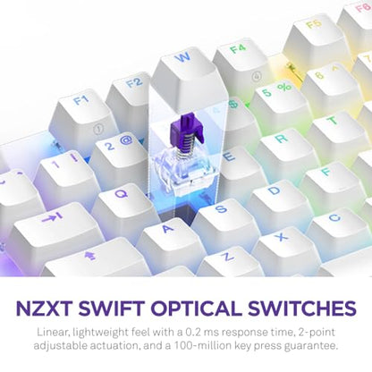 NZXT Function 2 Full-Size Wired Optical Gaming Keyboard - 8K Polling Rate - Linear Optical Switches - Adjustable Actuation - Double-Shot PBT Keycaps - RGB - Hot-Swappable - White - color: White, size: Full Size, style: Function 2