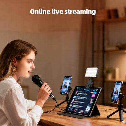 91 LED Portable Charger Selfie Light Video Conference Lighting | with Clip & Camera Tripod Adapter, Rechargeable 2000mAh, CRI 96+, 4 Light Modes, for Phone iPhone Webcam Laptop Makeup - color: Black