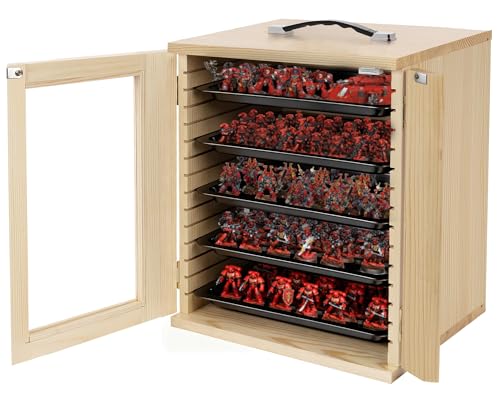 Miniature Storage Case for Collectibles, Miniature Display Cases with Magnetic Door and 6 Trays, Clear View Miniatures Transport Case (Natural Pine) - color: Natural Pine