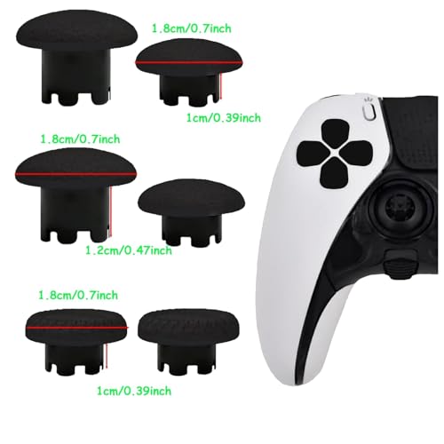6-in-1 Interchangeable Thumbstick Caps for PS5 DualSense Edge Controller, Swappable Thumbsticks Replacement, Joysticks Parts (Black) - color: black