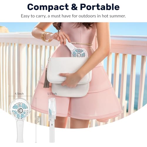HandFan 4000mAh Portable Misting Fan, 50ml Water Tank, Rechargeable Handheld Personal Mister Fan, Spray Water Mist, Foldable Electric Hand Fans for Beach, Travel, Outdoors(White) - color: White, style: 4000mAh