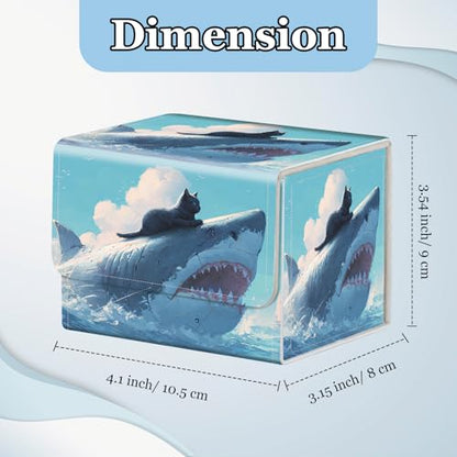 Commander Deck Box for Trading Cards - Fits 100+ Double Sleeved Cards, PU Leather MTG TCG Storage Case with Strong Magnetic Closure, Cat and Mechanical Shark - color: Cat and Mechanical Shark