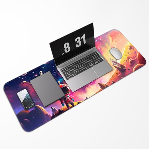 Gaming Mouse Pad, Non-Slip Rubber Band Stitched Edge, Astronaut Planet Space, Suitable for Home, Gaming, Office, 31.5x11.8 Inch Anime Mouse Pad - color: Universe space