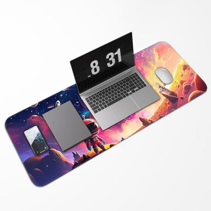Gaming Mouse Pad, Non-Slip Rubber Band Stitched Edge, Astronaut Planet Space, Suitable for Home, Gaming, Office, 31.5x11.8 Inch Anime Mouse Pad - color: Universe space