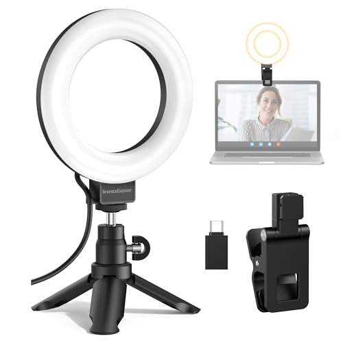 InnoGear 60 LED Ring Light with Stand for Computer Selfie Video Conference | video conference lighting, on camera video light, adjustable, 5 colors, 10 brightness levels, flexible positioning