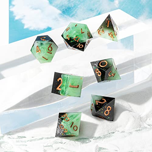 Sharp Edge DND Dice Set Handmade 7 Accessories Dice for Dungeons and Dragons TTRPG Games, Multi-Sided RPG Polyhedral Resin Sharp Edge Dice Roleplaying Games (Gradient Green) - color: Gradual Green