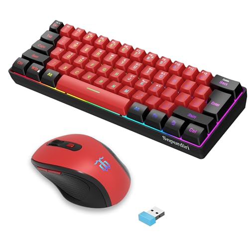 Snpurdiri 2.4G Wireless Gaming Keyboard and Mouse Combo, 60 Percent Wireless Keyboard and Ergonomic Vertical Feel Small Mouse (Black and Red) - color: Black Red Combo