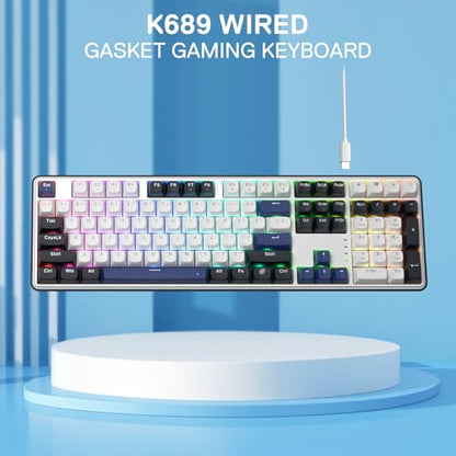 Redragon K689 Wired Gasket RGB Gaming Keyboard, 108 Keys Mechanical Keyboard w/Extra 4 Hotkeys, Upgraded Hot-swappable Socket, 3-Layer Noise Dampening, Mixed Color Keycaps, Custom Linear Switch - color: Cerulean Polar