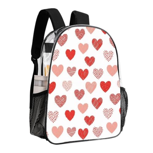Stadium Approved Heavy Duty Clear Bookbag Adjustable Shoulder Straps | Water Resistant, Valentines Day Love Hearts Red, Heavy Duty Stadium Approved See Through Bag for Beach Travel Seaside - color: Pattern (503)