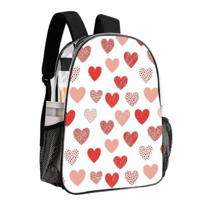 Stadium Approved Heavy Duty Clear Bookbag Adjustable Shoulder Straps | Water Resistant, Valentines Day Love Hearts Red, Heavy Duty Stadium Approved See Through Bag for Beach Travel Seaside - color: Pattern (503)