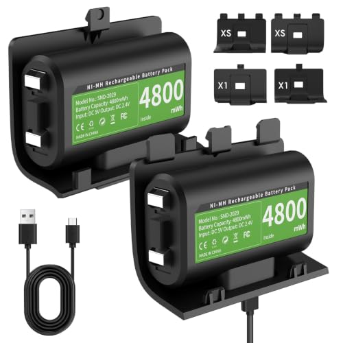 2 Pack 1100mAh Rechargeable Controller Battery Pack with 4 Back Covers for Xbox Series S|X/Xbox One S/X/One Elite Remote Play,Charge Kit Included Type-C Charging Cable