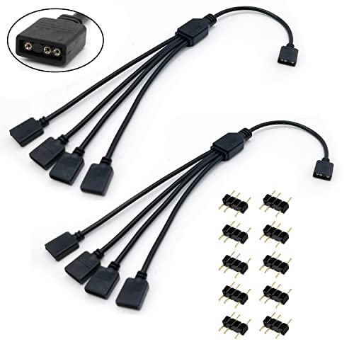 ARGB Splitter Cable, 1-to-4 Female to Female 5V 3 Pin Addressable RGB Splitter Extension Cable ARGB LED Sync Cable for Computer Chassis CPU Cooler and 5V ARGB Fan (2 Pack) - style: 1-to-4