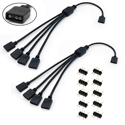 ARGB Splitter Cable, 1-to-4 Female to Female 5V 3 Pin Addressable RGB Splitter Extension Cable ARGB LED Sync Cable for Computer Chassis CPU Cooler and 5V ARGB Fan (2 Pack) - style: 1-to-4
