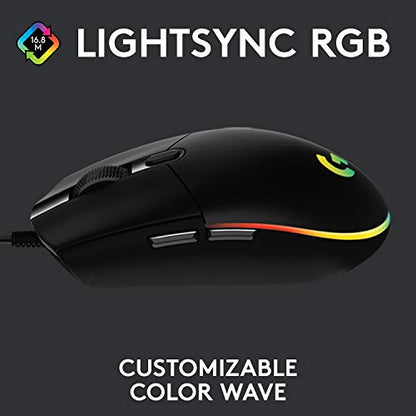 Logitech G G102 2nd Gen Light Sync Gaming Mouse, Wired, 8000 DPI, 6 Programmable Buttons, RGB, Black - color: Black