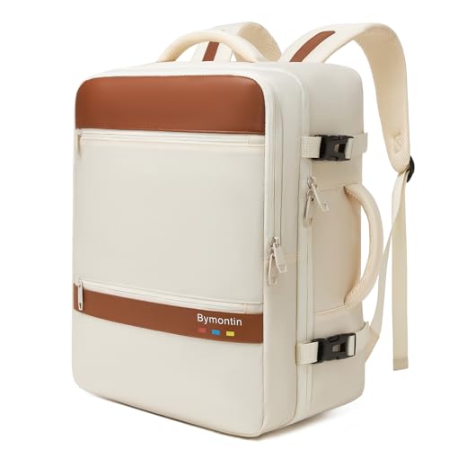 Travel Laptop Backpack, Carry On Backpack for Work & Business Trips, 180° Opening Travel Bag with Laptop Compartment, Commuter Backpack for Men & Women (Beige, 25L) - color: Beige, size: L (7x11x16.8")