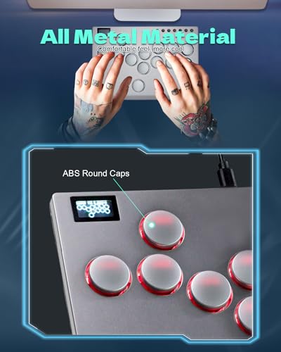 Sehawei All Metal Arcade Stick 13Keys All-Button Controller with Custom RGB & Turbo Functions,Arcade Fighting Stick for PC/Ps3/Ps4/Switch/Steam-Supports SOCD - color: M13 Silvery