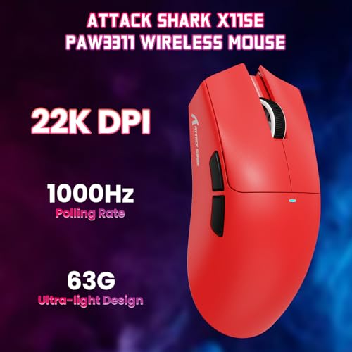 ATTACK SHARK X11SE Wireless Gaming Mouse, 59g Lightweight, Red | Bluetooth/2.4Ghz Wireless/Wired Connectivity, 22K DPI, PixArt PAW3311 Gaming Sensor, 1K Polling Gamer Mice for PC/Mac - color: Red