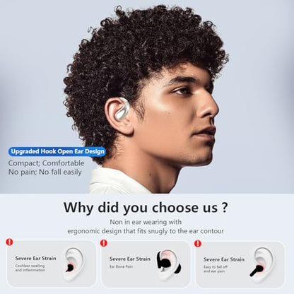 Open Ear Clip Wireless Earbuds Bone Conduction Headphones,Bluetooth 5.4,Open Ear Design for Running Fitness,IPX7 Waterproof,Built-in Mic Touch Control Operate Ear Hooks /Running/Workout/Fit Cycling﻿