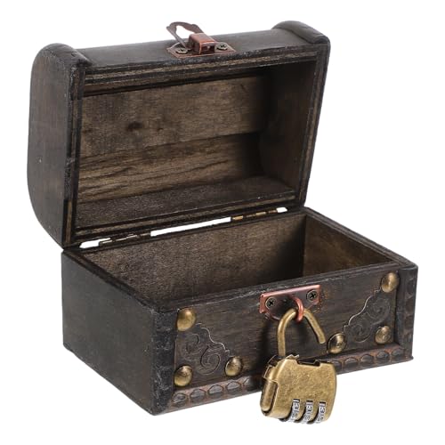 Operitacx Vintage Wooden Decorative Box with Metal Lock and Hinged Lid, Handheld Antique Style Jewelry Organizer and Treasure Chest for Home Decor and Escape Room Games