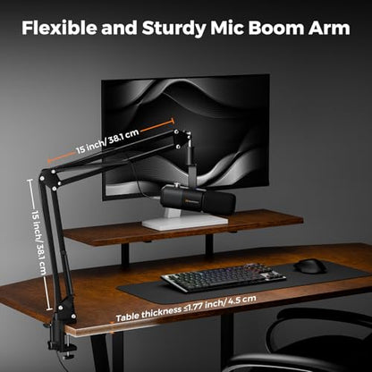 NearStream AM10X USB/XLR Dynamic Podcast Microphone with Boom Arm | Supercardioid Mic with AI Noise Cancellation, Mute, Gain and Monitoring, for PC, Audio Mixer, Podcasting, Streaming, Gaming