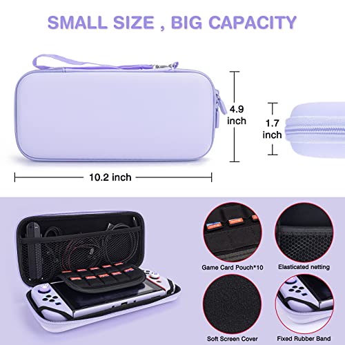 DLseego Switch Case Set Carrying Case with 10 Slots Cute Protective Dockable Hard Shell with 4PCS Glitter Cat Paw Thumb Grips Caps and 1PC Flower Blossom Chain For Switch 2017 (Purple) - color: Purple, size: Switch 1 6.3inch