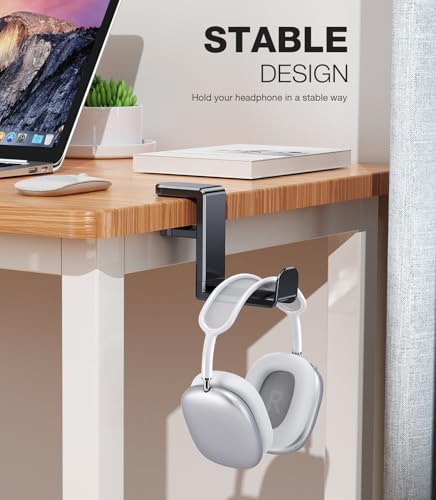 Coolpow Gaming Headphone Stand for Desk【360°Rotating】PC Headset Holder for Desk Hook Mount, Headset Stand Holder Clip Under Desk Headphone Hanger for Airpods Max, HyperX, Sennheiser All Headphone Size