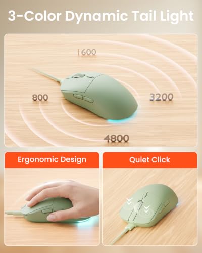 EWEADN Wired Keyboard and Mouse Combo with Detachable Wrist Rest, Quiet Ergonomic Keyboard Mouse Set with Multimedia Knob, RGB Backlit, Double-Shot Keycaps Natural Typing for Laptop, PC - Green - color: Green