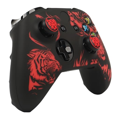 Tiger Controller Skin Cover Compatible with Xbox one Controller, RALAN Protector Case, Customised Thumb Grips Caps - color: Tiger Black Red