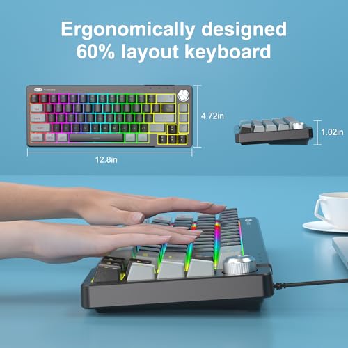 MageGee Mini 60% Gaming Keyboard, RGB Backlit 68 Key Ultra-Compact Keyboard, TS68 Ergonomic Waterproof Mechanical Feeling Office Computer Keyboards for PC, MAC, PS4, Xbox ONE Gamer - color: Gray Black RGB