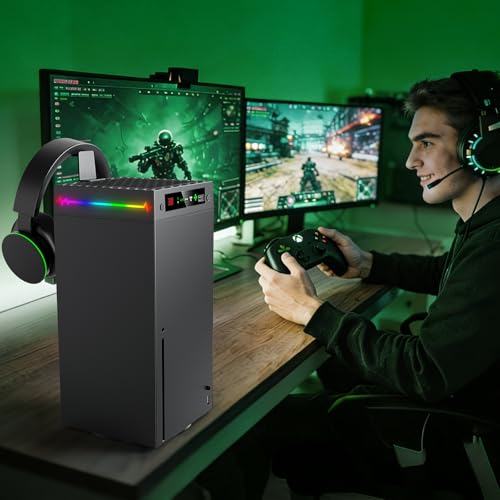 Auto Cooling Fan for Xbox Series X with LED Temperature Display&9 RGB Light | Smart Thermally-Adjustable Cooling System for Xbox Series X, 9 Lighting Modes, Cooler&Light Switch, Headset Hook, USB Port
